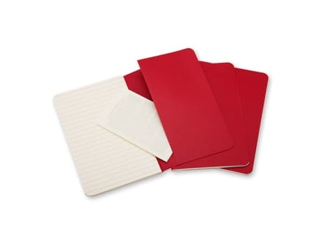 Moleskine Cahier Journal Pocket, fodrad, mjukt omslag Cranberry Red (set med 3)