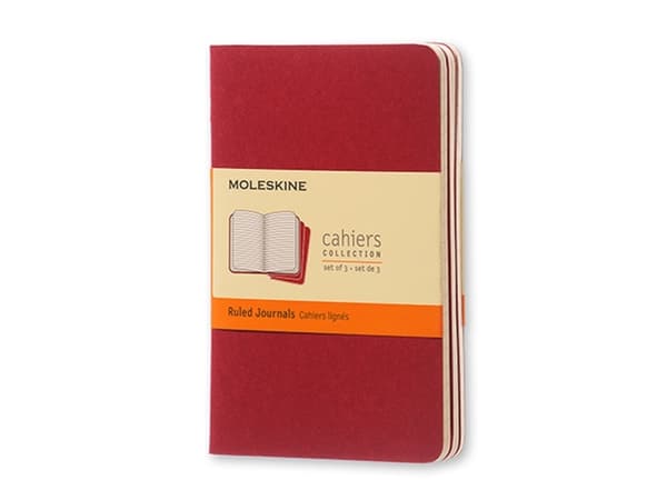 Moleskine Cahier Journal Pocket, fodrad, mjukt omslag Cranberry Red (set med 3)