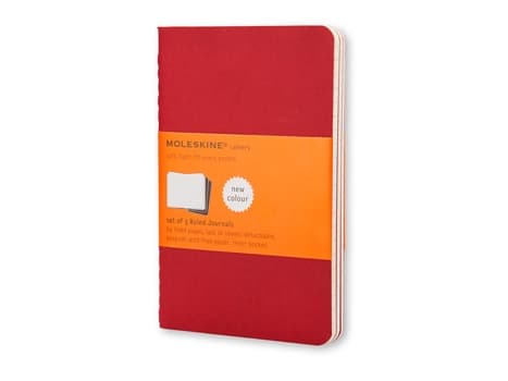 Moleskine Cahier Journal Pocket, fodrad, mjukt omslag Cranberry Red (set med 3)