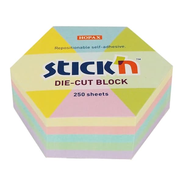 Stickn Notes hexagon, 61x70mm, mix 5 pastellfärger, 250kort Stick"n 21826