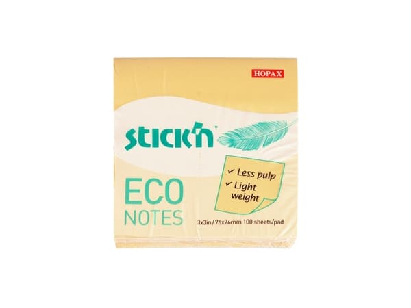 Stick'N anteckningsblock ECO 100b 76x76, Gul, pastell76x10x76mm 0,0396kg (1stk)