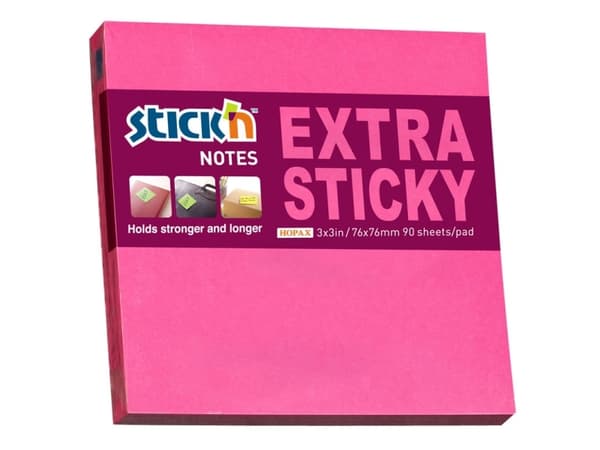 Notesblok Extra Sticky 76x76 90 Blad Neon Rød - (12 stk.)