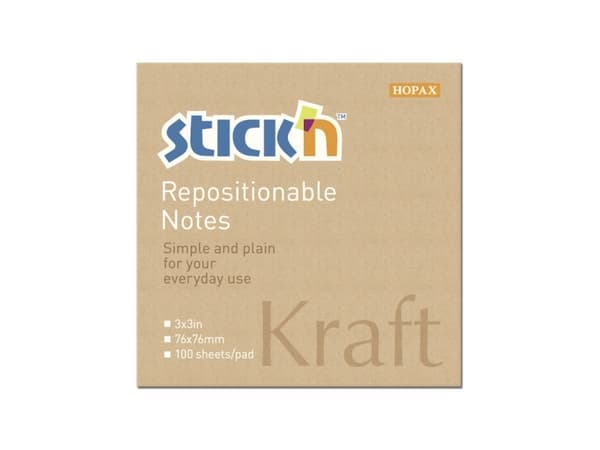 Muistiinpanopalikka Stick'N Kraftblock, kierrätetty 76x76, 100b Ruskea76x10x76mm 0,045kg (1k)