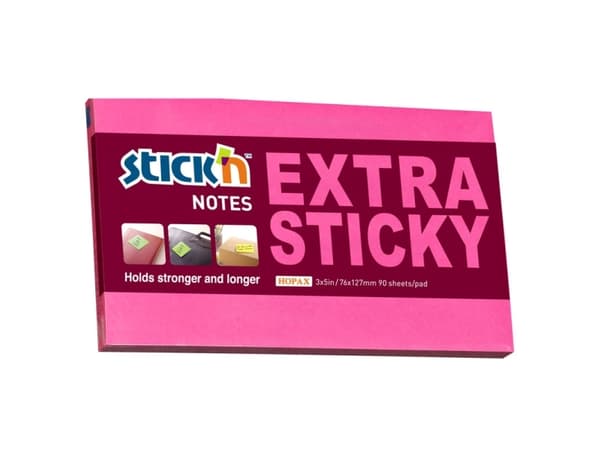 Notesblok Extra Sticky 76x127 90 Blad Neon Rød - (12 stk.)