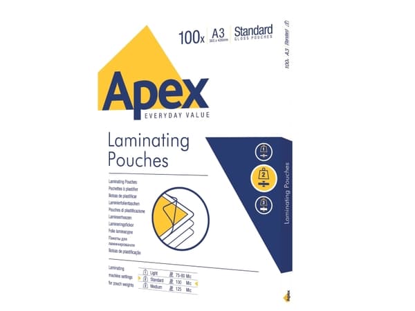 Lamineringsfickor Apex A3 100 x 100 mikron blanka