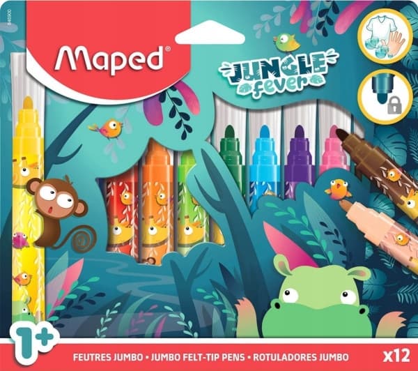 Maped Jungle Fever, Bold, 12 färger, Rundad spets, Multifärg