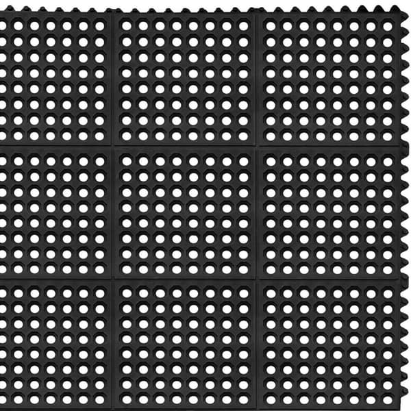 Genombruten anti-halk dörrmatta av gummi, 92 x 92 x 1 cm, svart
