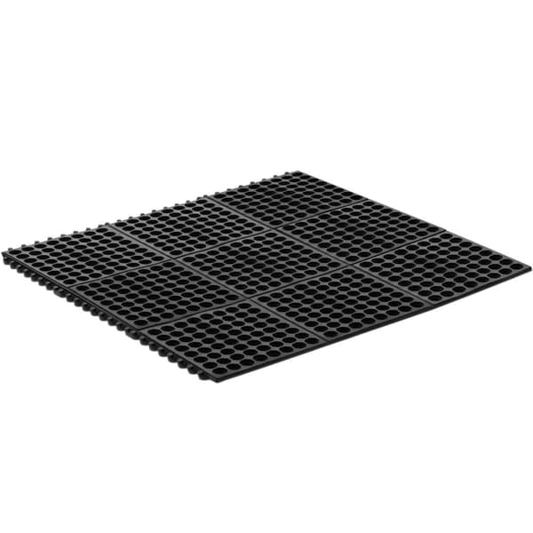 Genombruten anti-halk dörrmatta av gummi, 92 x 92 x 1 cm, svart
