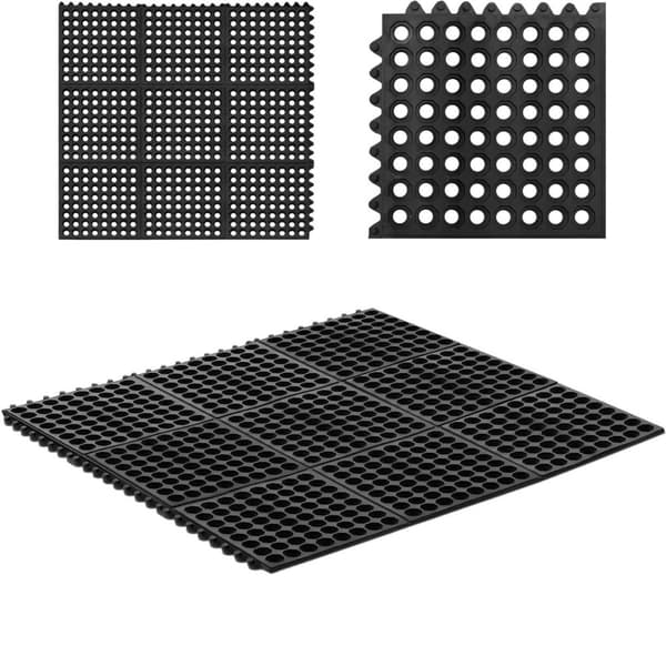 Genombruten anti-halk dörrmatta av gummi, 92 x 92 x 1 cm, svart