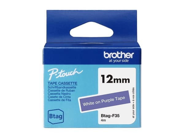 Brother BTAG-F35 - Hvitt på purpur - Rull (1,2 cm x 4 m) 1 kassett(er) hengeboks - merketape