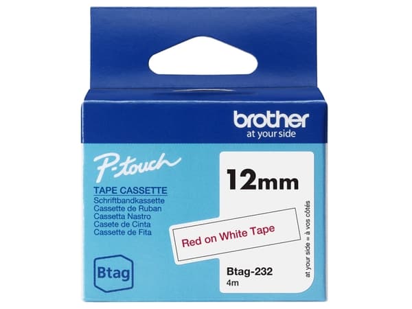 Brother BTAG-232 - Rødt på hvitt - Rull (1,2 cm x 4 m) 1 kassett(er) hengeboks - merketape