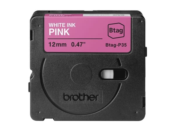 Brother BTAG-P35 - Hvit på rosa - Rull (1,2 cm x 4 m) 1 kassett(er) hengeboks - merketape - for P-Touch PT-N10, PT-N20, PT-N25BT