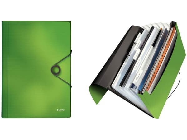 Leitz Solid - Expanderar fil - 6 utrymmen - 6 delar - för A4 - kapacitet: 250 ark - tabbad - grön