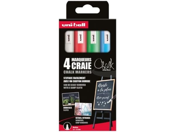 Uni Chalk marker set 4 st PWE5 ( vit, röd, grön, blå)