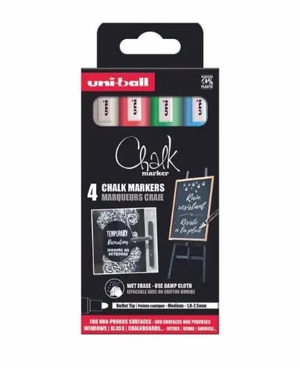 Uni Chalk marker set 4 st PWE5 ( vit, röd, grön, blå)