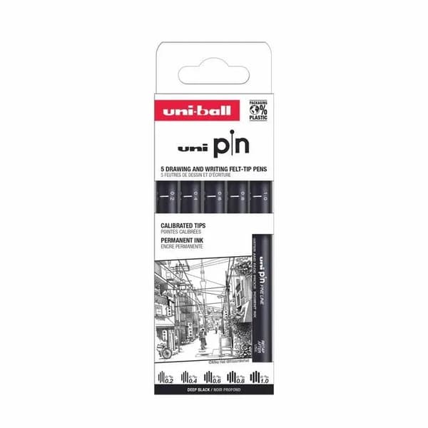 Uni Pin set "classic" 5 stk (0,2/0,4/0,6/0,8/1,0) Black pigmented ink