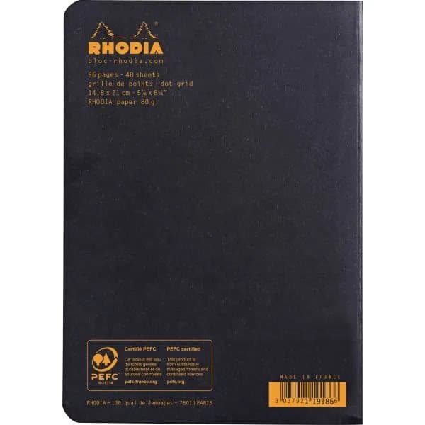 Rhodia Kladdehæfte A5 dotted papir - sort omslag - 80gram 48 sider (Rhodia nr. 119186C)