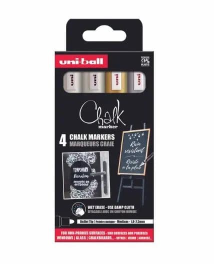 Uni Chalk marker set 4 st PWE 5 (2xvit, guld, silver)