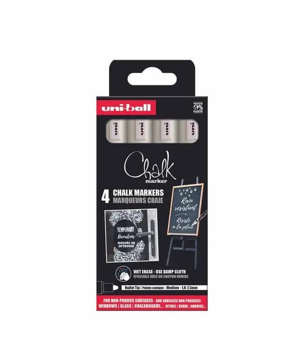 Uni Chalk marker sæt 4 stk PWE5 (4xwhite)