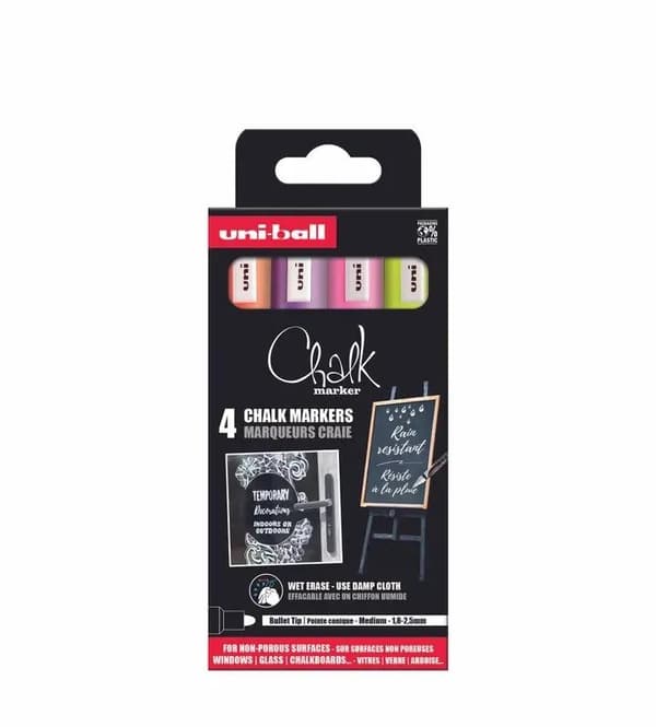 Uni Chalk marker set 4 st PWE5 ( orange, violett, rosa, gul)