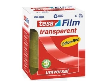 Tape Tesafilm, 19 mm x 66 m, gjennomsiktig, pakke med 8 ruller
