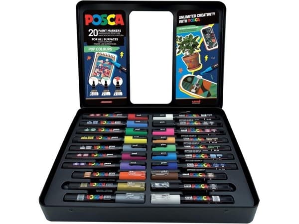 POSCA GIFT METAL TIN, 20 ass. Pop Colours (6xpc1mc - 7xpc3m - 7xpc5m)