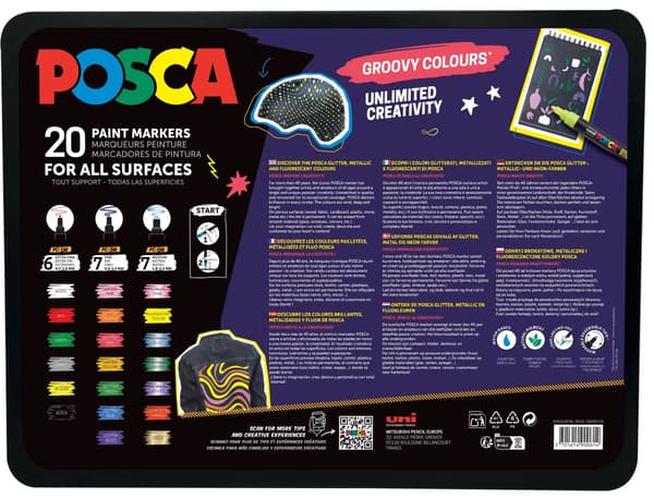 POSCA Gift Metal Tin, 20ass. Groovy Colours (6xpc1mc - 7xpc3m - 7xpc5m)