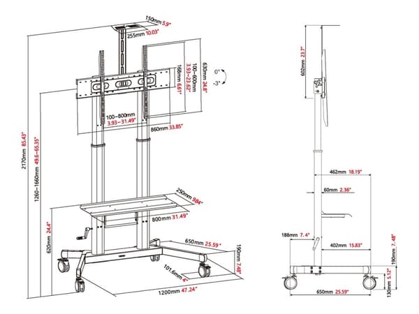 Vision X-Series VFM-F26 - Vogn - for flatpanel / videokonferansesystem - høydejusterbar, maks. 80 kg - stål - svart - skjermstørrelse: 55"-100"