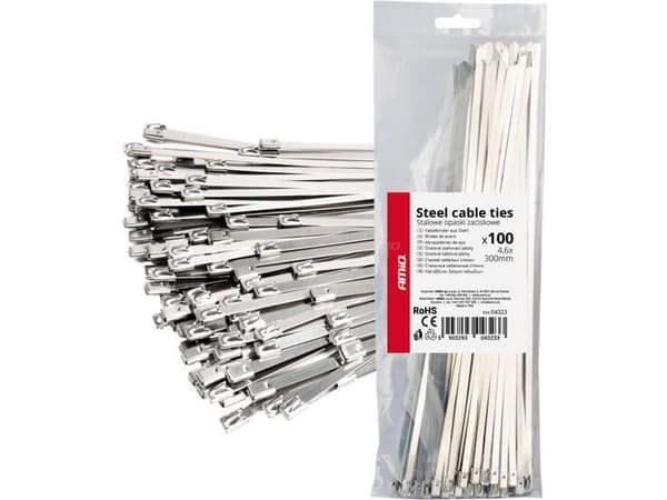 Nerūdijančio plieno metaliniai spaustukai 4.6x300mm 100vnt amio-04323