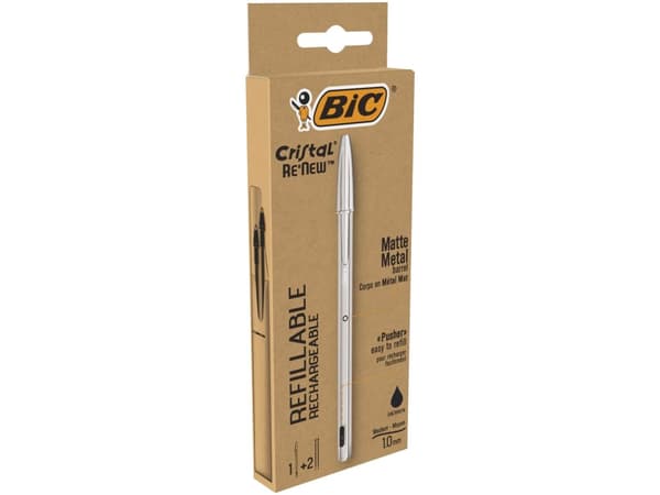 BIC Cristal Renew, Klipsi, Kuulakärkikynä, Uudelleentäytettävä, Musta, 1 kpl