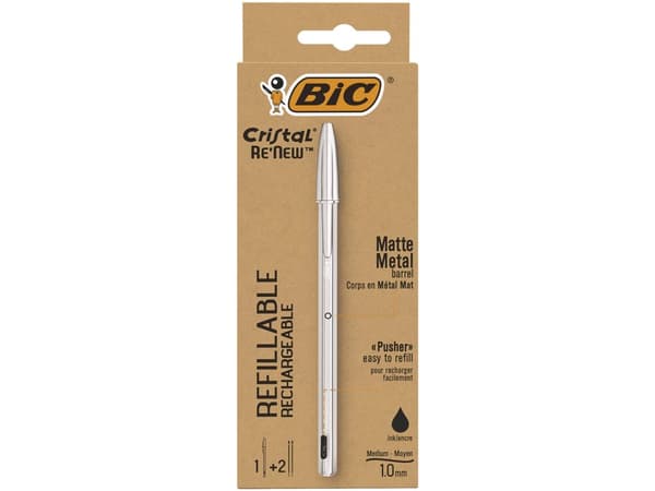 BIC Cristal Renew, Klipsi, Kuulakärkikynä, Uudelleentäytettävä, Musta, 1 kpl