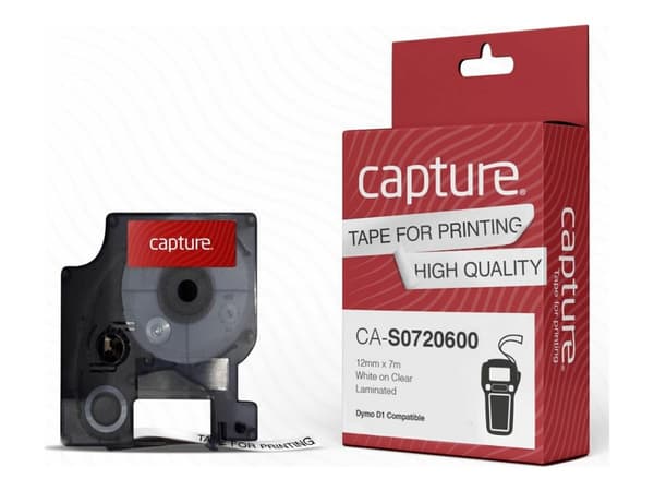 Capture - Nylon - laminerad - vitt på transparent - Rulle (1,2 cm x 7 m) 1 kassett(er) hängande låda - etiketttejp (alternativ för: DYMO S0720600, DY