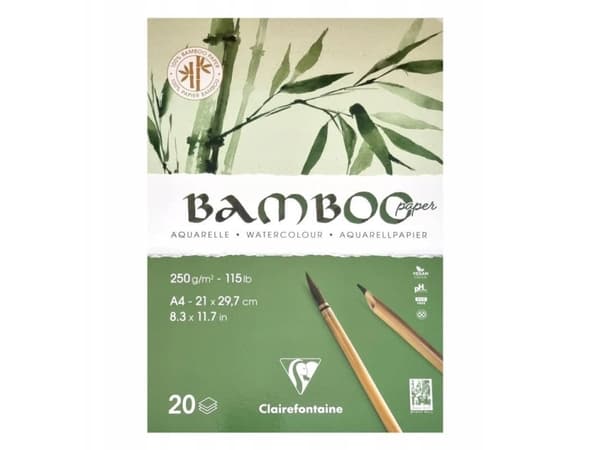 Clairefontaine Akvarel Papir "100% Bamboo Paper" 20 ark A4, 250gram, Toplimet, kraftig papbagside