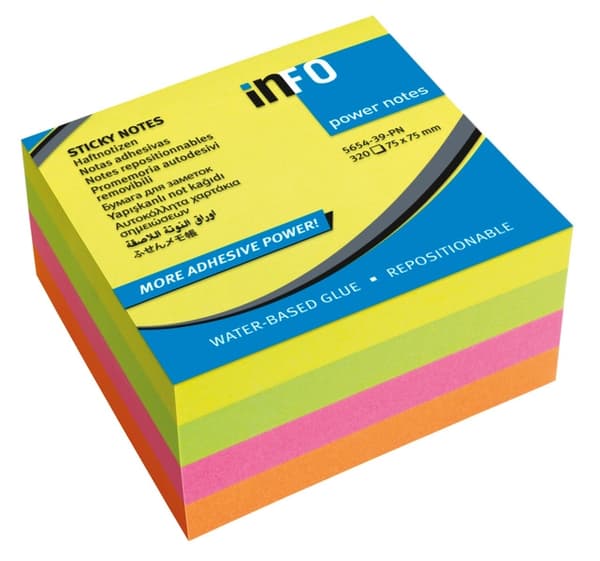 Info Noter IN-5654-39-PN Powernotes 75x75mm Ass. Brilliant Block A 320 Sheets.