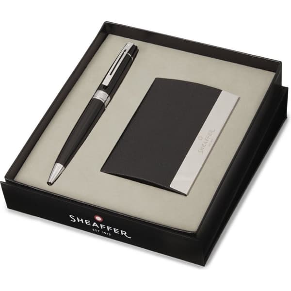 Sheaffer SF-G2931251-3 Kuglepen 300 M gavesæt blank sort forkromet + visitkortholder