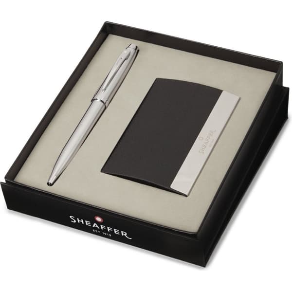 Sheaffer SF-G2930651-3 Kuglepen 100 M Gavesæt Børstet forkromet Nikkelbelagt + visitkortholder