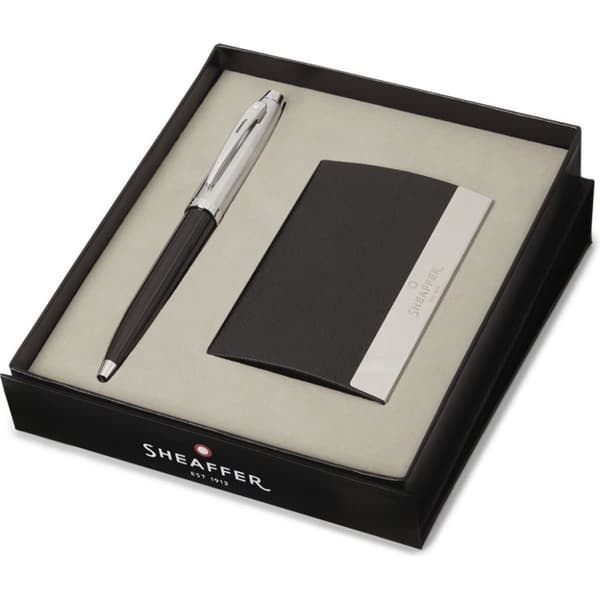 Sheaffer SF-G2931351-3 Kuglepen 100 M gavesæt blank sort tønde - børstet nikkelbelagt + visitkortholder