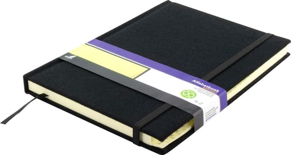 Kangaro K-5105 alfabetbog A5 AZ Hårdt omslag i linned sort, 208 sider, læsebånd, elastisk