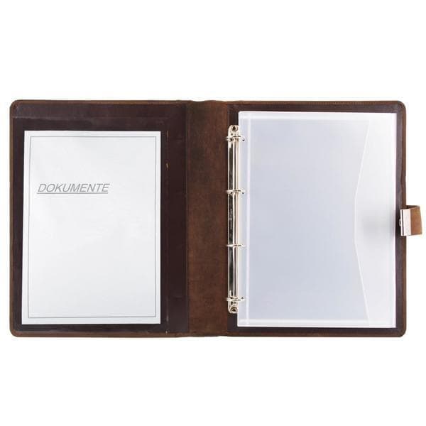 Nej Märke JU-31515 Dokumentmapp Alassio A4. 4 Ring Mekanism Läder Brun 36x28x4,5cm Med Lås