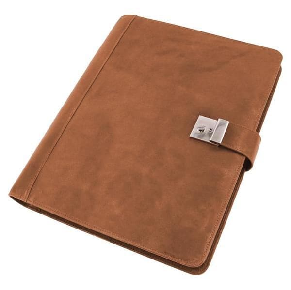 Alassio JU-31516 Dokumentmapp A4. 4 Ring Mekanism Läder Cognac 36x28x4,5cm Med Lås
