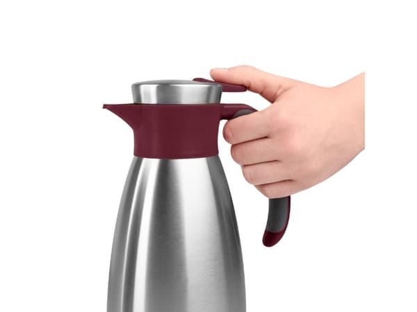 emsa-tyhjiökannu SOFT GRIP, 1,5 litraa, ruostumatonta terästä / viininpunainen Yhden käden käyttö pikakärkisulkimella, 100% tiivis, - 1 kpl (N4120500