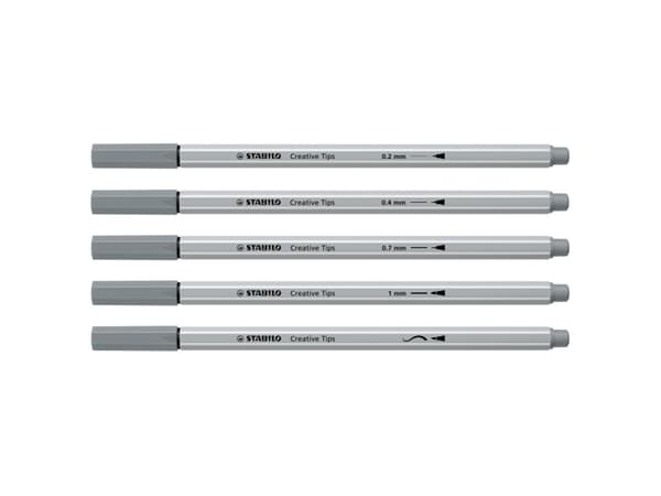 STABILO Creative Tips, 2 färger, Svart, Ljusgrå, 0,2 mm, 1 mm, Svart, Grå, Vattenbaserat bläck