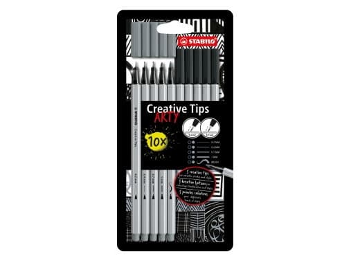 STABILO Creative Tips, 2 färger, Svart, Ljusgrå, 0,2 mm, 1 mm, Svart, Grå, Vattenbaserat bläck