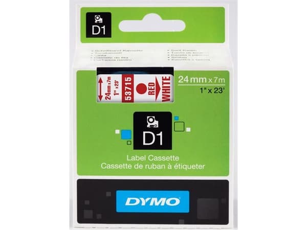 DYMO D1 - Selv-adhesiv - rødt på hvitt - Rull (2,4 cm x 7 m) 1 kassett(er) merketape - for LabelMANAGER 500TS, PnP