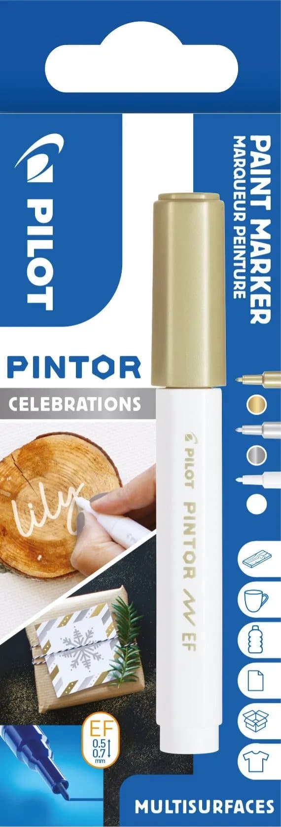 Pilot Pintor, 3 stykker, Gull, Sølv, Hvit, Fin tupp, Assorterte farger, Rund, 2,3 mm