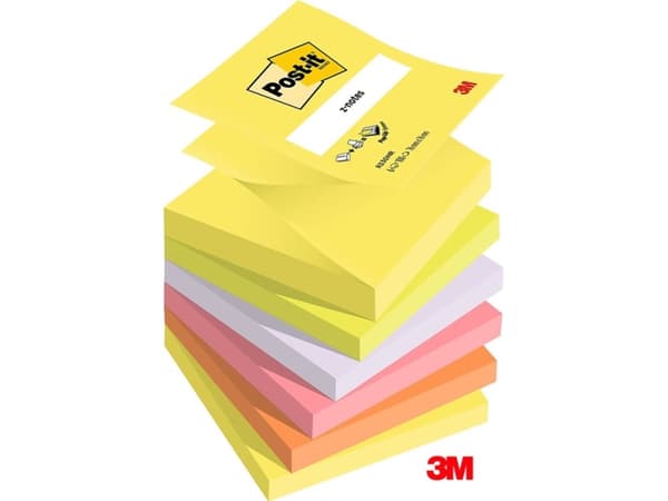 Post-it® Z-Notes Neon regnbuefarver, 6 blokke, 76 mm x 76 mm, 100 ark pr. blok