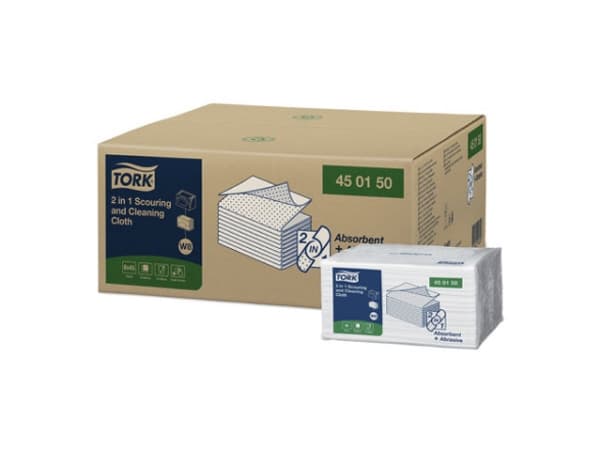 Pyyhintä- ja hankausliina Tork 2-in-1 W8 L38.5xW30 Paperi 1-kerroksinen FSC White, 8 kpl x 45 kpl/krt
