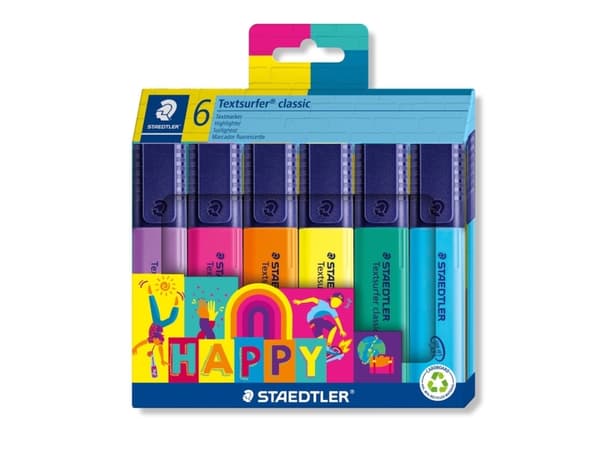 Staedtler 364 C6 HA, 6 stykker, Blå, Grønn, Oransje, Rosa, Fiolett, Gult, Meisel tupp, Blå, Grønn, Fiolett, Oransje, Gult, Rosa, Rektangel, 5 mm