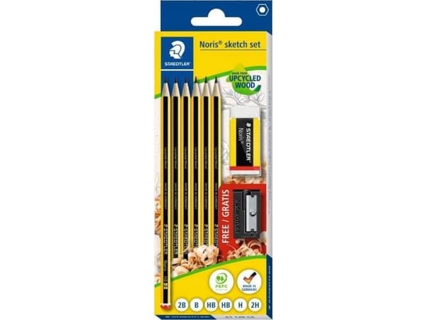 Staedtler Ołówek Noris 6szt 2xHB,1x2B,B,H,2H + gumka+gratis