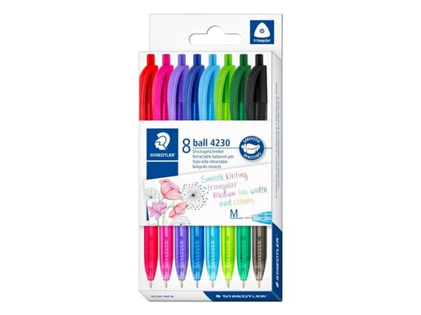 Staedtler Ball 4230, Klips, Uttrykkbar kulepenn med hengefeste, Gjenfyllbar, Flerfarget, 8 stykker, Medium